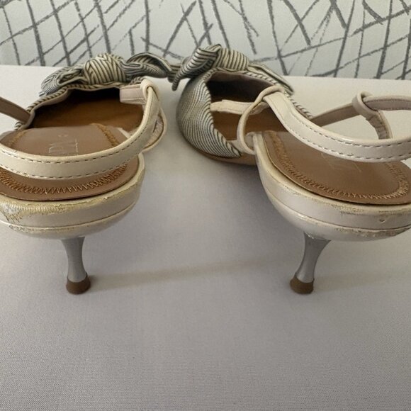 ZARA Slingback Striped Bow Pointed Toe Heels Ivory Fabric - Picture 8 of 8